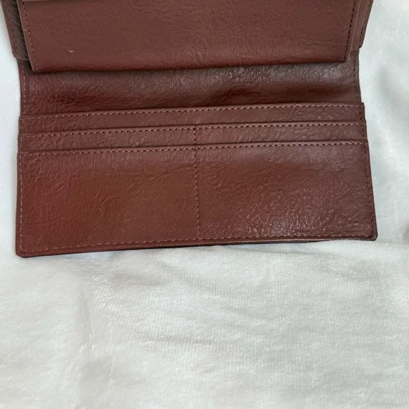 Fossil Blake Flap Wallet Henna Brown Tortoise Shell Long Trifold RFID Snap - Picture 5 of 9